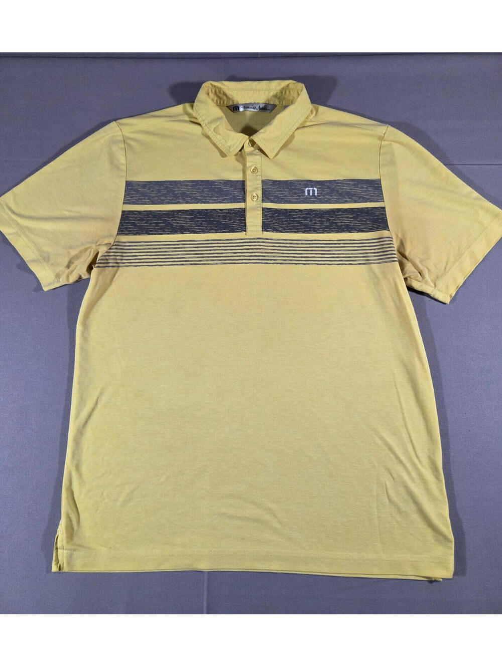 TravisMathew Polo Shirt Mens Large Yellow Striped Golf Performance Stretch
